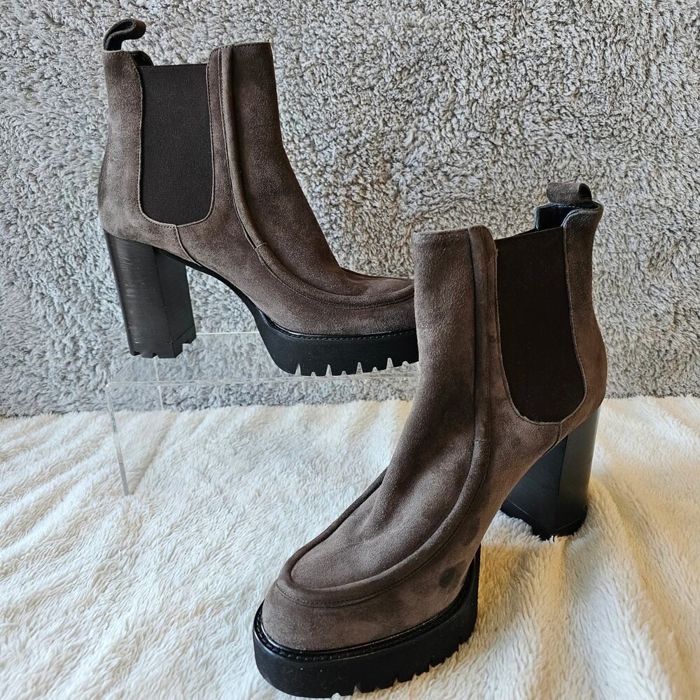NEW Luca Grossi Women‎ Lug Sole Stretch Suede Heeled Boots Platform EU 40 US 10